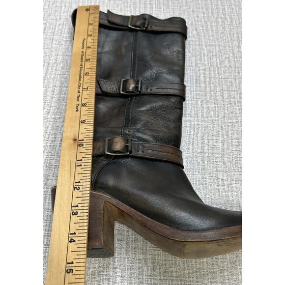 Frye Carmen 3 Strap Riding Buckle Saddle Brown Pull On Leather Boots Women 7B - Picture 11 of 14